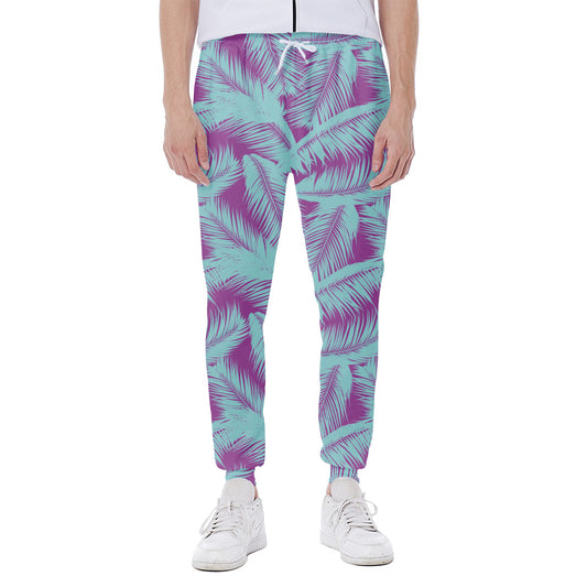 Purple And Teal Tropical Leaf Print Scuba Joggers