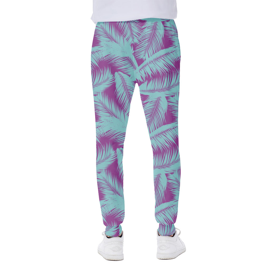 Purple And Teal Tropical Leaf Print Scuba Joggers