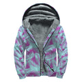 Purple And Teal Tropical Leaf Print Sherpa Lined Zip Up Hoodie