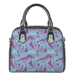 Purple And Teal Tropical Leaf Print Shoulder Handbag