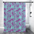 Purple And Teal Tropical Leaf Print Shower Curtain