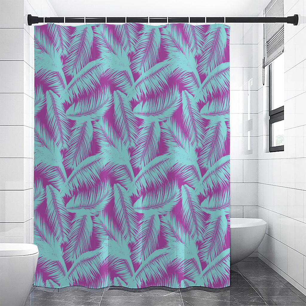 Purple And Teal Tropical Leaf Print Shower Curtain