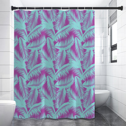 Purple And Teal Tropical Leaf Print Shower Curtain