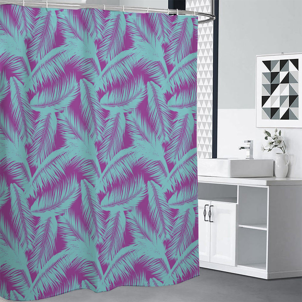 Purple And Teal Tropical Leaf Print Shower Curtain
