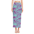 Purple And Teal Tropical Leaf Print Side Slit Maxi Skirt