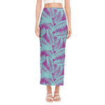 Purple And Teal Tropical Leaf Print Side Slit Maxi Skirt