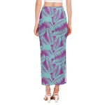 Purple And Teal Tropical Leaf Print Side Slit Maxi Skirt