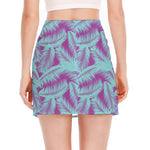 Purple And Teal Tropical Leaf Print Side Slit Mini Skirt