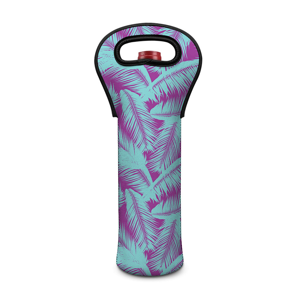 Purple And Teal Tropical Leaf Print Single Neoprene Wine Tote