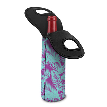 Purple And Teal Tropical Leaf Print Single Neoprene Wine Tote