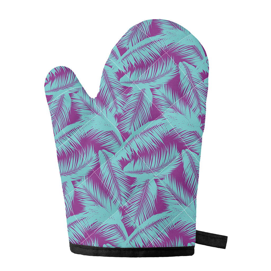 Purple And Teal Tropical Leaf Print Single Oven Mitt