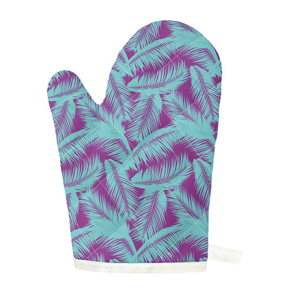 Purple And Teal Tropical Leaf Print Single Oven Mitt