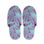 Purple And Teal Tropical Leaf Print Slippers