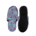 Purple And Teal Tropical Leaf Print Slippers
