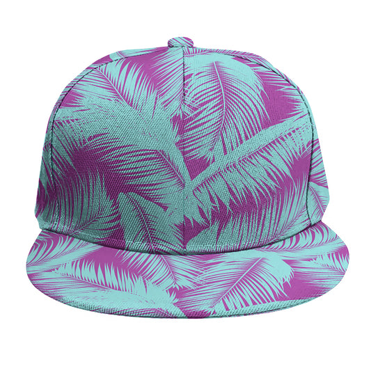 Purple And Teal Tropical Leaf Print Snapback Cap