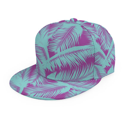 Purple And Teal Tropical Leaf Print Snapback Cap