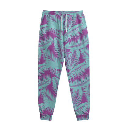 Purple And Teal Tropical Leaf Print Sweatpants