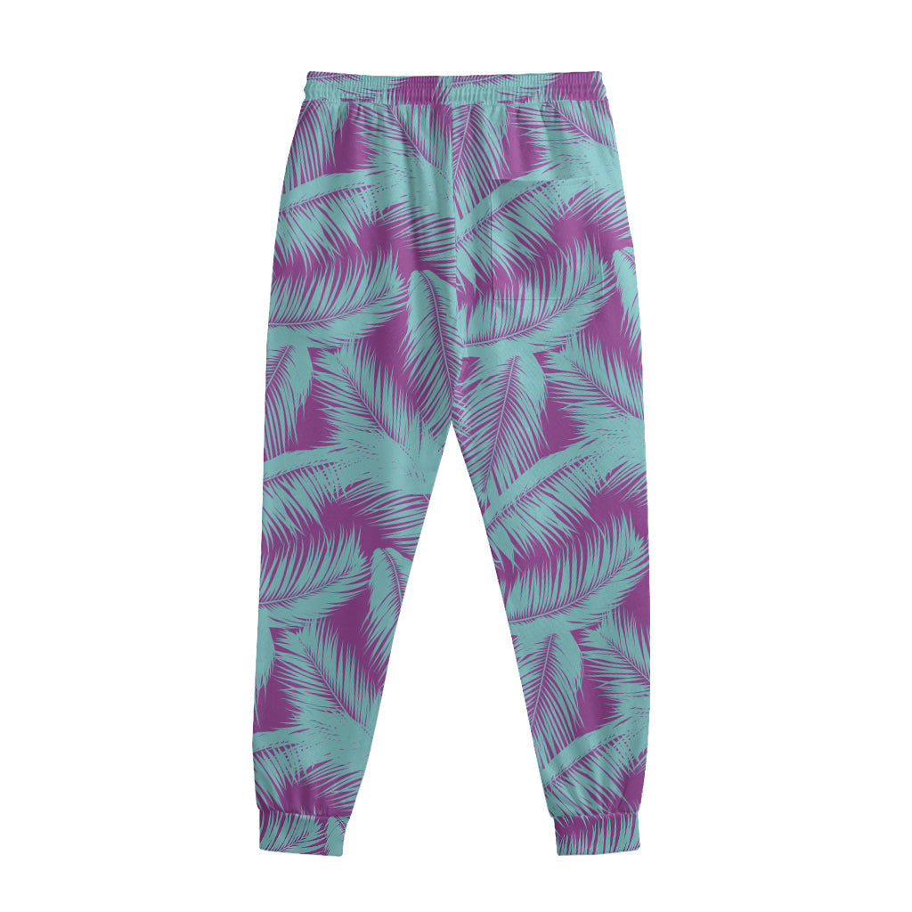Purple And Teal Tropical Leaf Print Sweatpants
