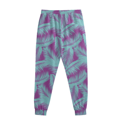 Purple And Teal Tropical Leaf Print Sweatpants