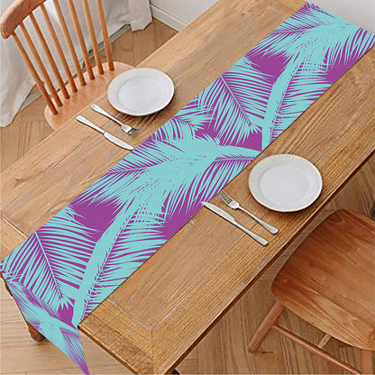 Purple And Teal Tropical Leaf Print Table Runner