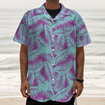 Purple And Teal Tropical Leaf Print Textured Short Sleeve Shirt