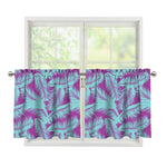 Purple And Teal Tropical Leaf Print Tier Curtains