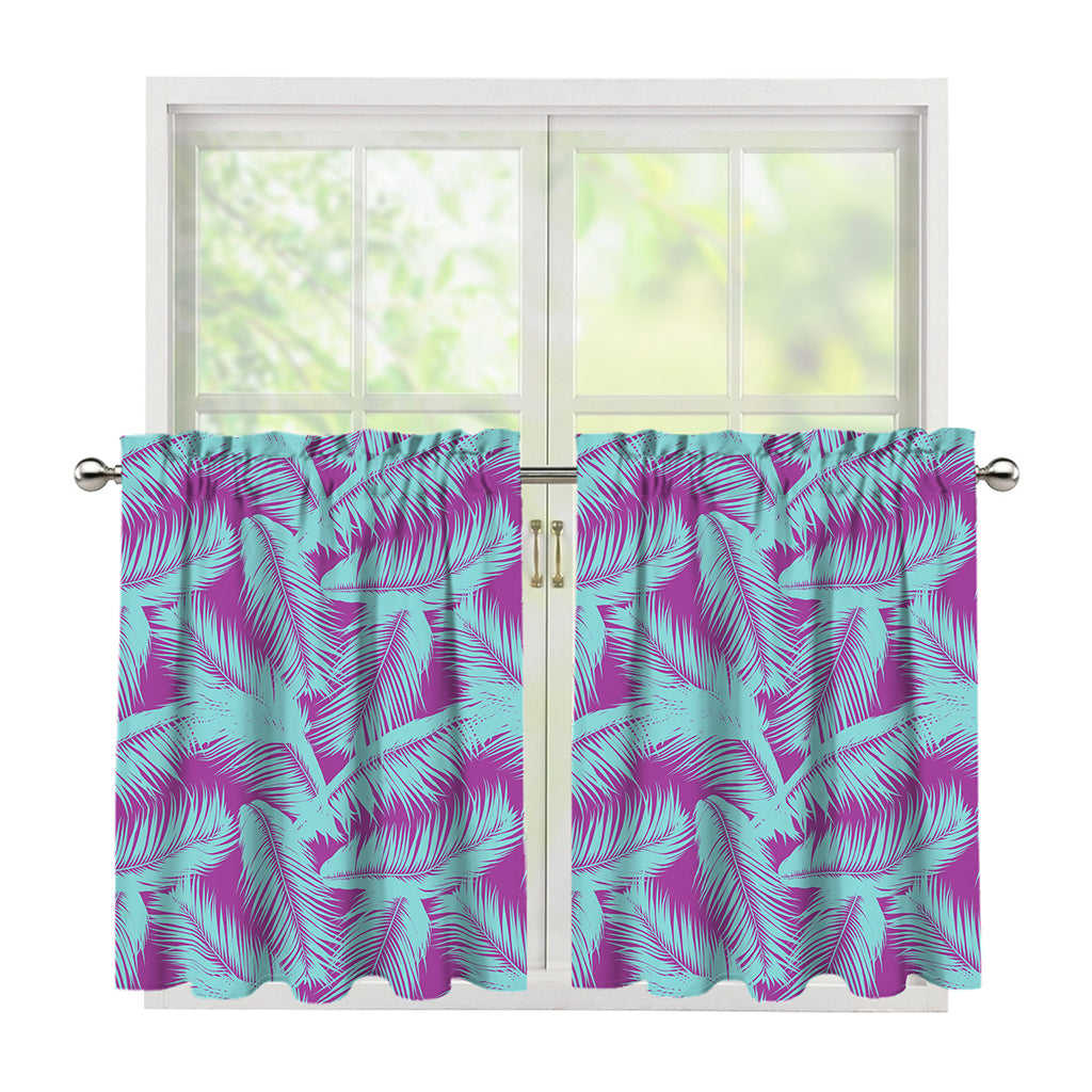 Purple And Teal Tropical Leaf Print Tier Curtains