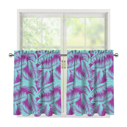 Purple And Teal Tropical Leaf Print Tier Curtains