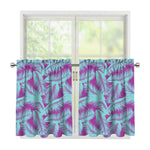 Purple And Teal Tropical Leaf Print Tier Curtains