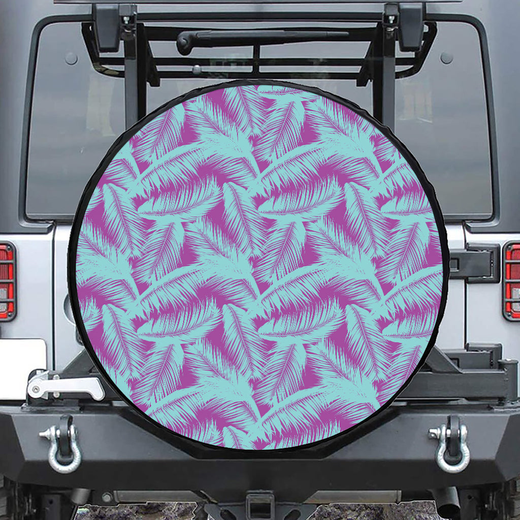 Purple And Teal Tropical Leaf Print Tire Cover