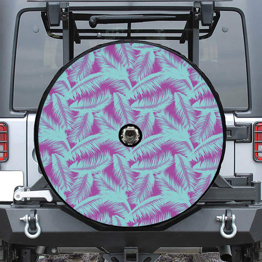 Purple And Teal Tropical Leaf Print Tire Cover With Camera Hole