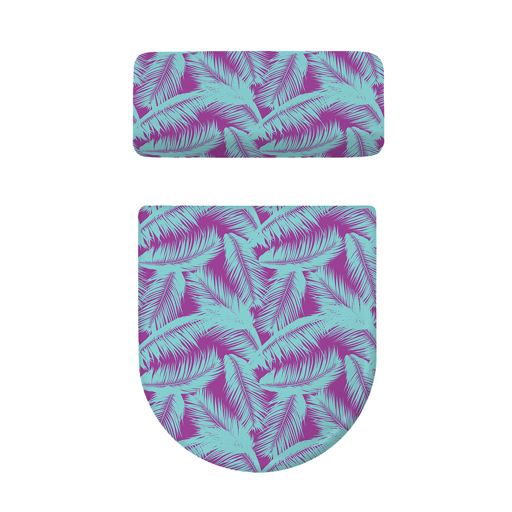 Purple And Teal Tropical Leaf Print Toilet Lid And Tank Cover Set