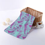 Purple And Teal Tropical Leaf Print Towel