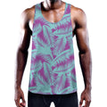 Purple And Teal Tropical Leaf Print Men's Workout Tank Top