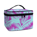 Purple And Teal Tropical Leaf Print Travel Makeup Bag