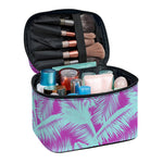 Purple And Teal Tropical Leaf Print Travel Makeup Bag