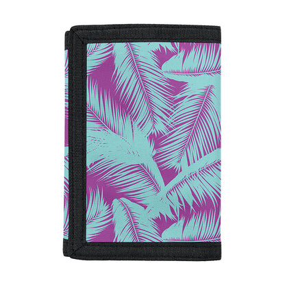 Purple And Teal Tropical Leaf Print Trifold Wallet