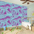 Purple And Teal Tropical Leaf Print Wall Sticker