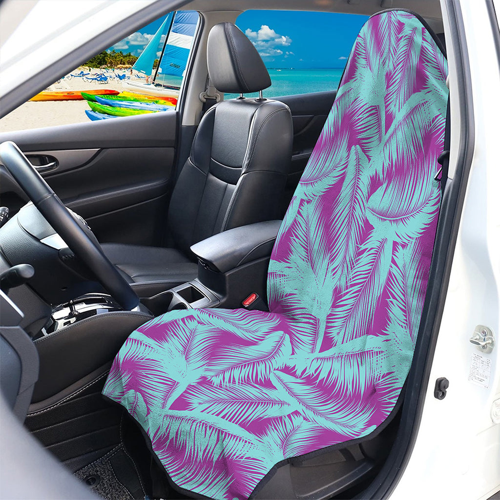 Purple And Teal Tropical Leaf Print Waterproof Car Seat Cover
