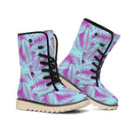 Purple And Teal Tropical Leaf Print Winter Boots