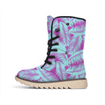 Purple And Teal Tropical Leaf Print Winter Boots