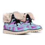 Purple And Teal Tropical Leaf Print Winter Boots