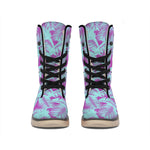 Purple And Teal Tropical Leaf Print Winter Boots