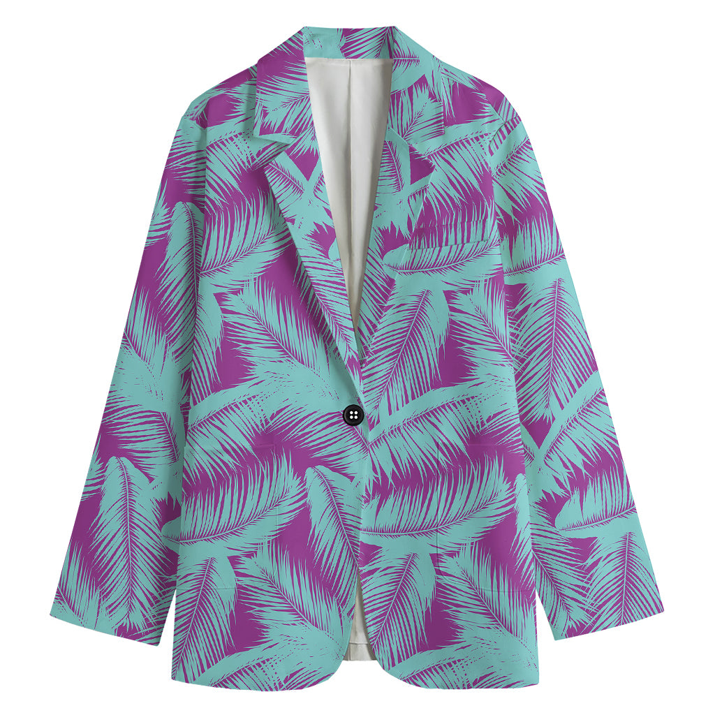 Purple And Teal Tropical Leaf Print Women's Blazer