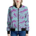 Purple And Teal Tropical Leaf Print Women's Bomber Jacket