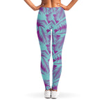 Purple And Teal Tropical Leaf Print Women's Leggings