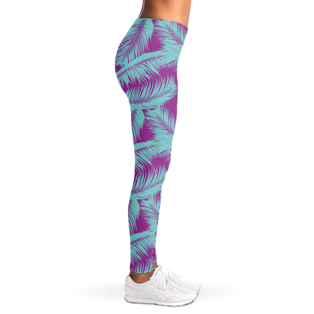 Purple And Teal Tropical Leaf Print Women's Leggings