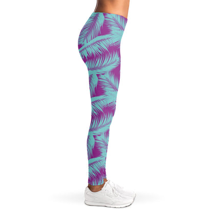Purple And Teal Tropical Leaf Print Women's Leggings
