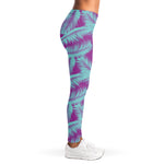 Purple And Teal Tropical Leaf Print Women's Leggings
