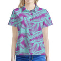 Purple And Teal Tropical Leaf Print Women's Polo Shirt